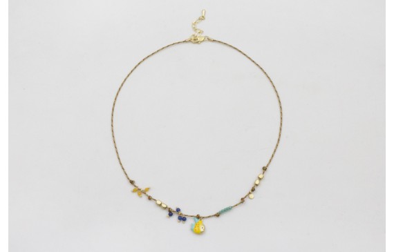 Collar hilo micro driza rosa,azul y dorado con nud