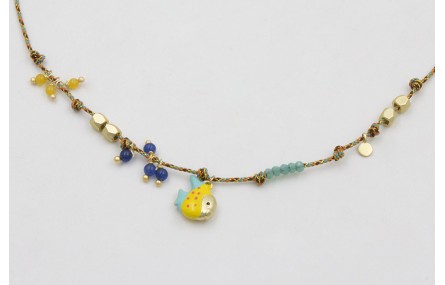 Collar hilo micro driza rosa,azul y dorado con nud