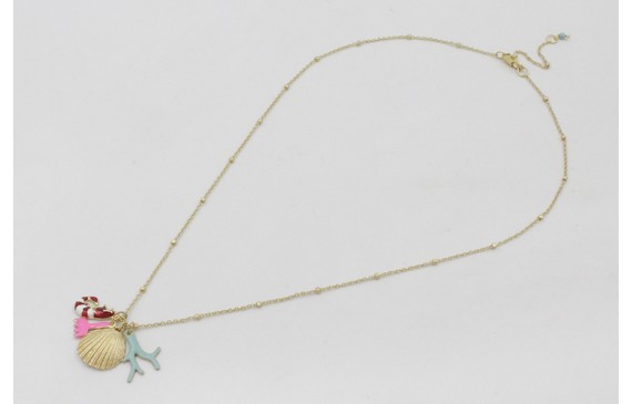 Collar cadena microbola dorada mate con colgantes 