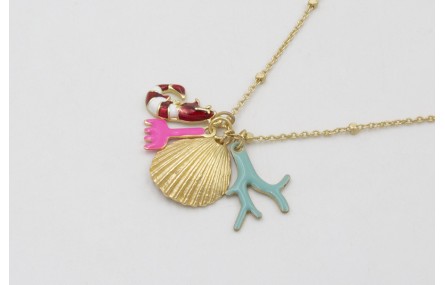 Collar cadena microbola dorada mate con colgantes 