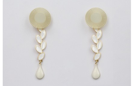 Pendientes acero inoxidable perno sol oro con colg