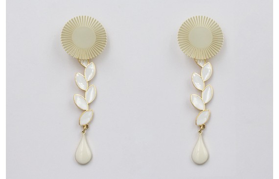 Pendientes acero inoxidable perno sol oro con colg