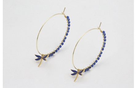 Pendientes acero inoxidable aro grande con libelul