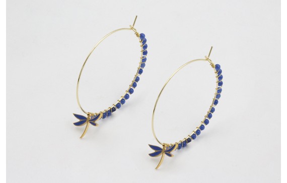 Pendientes acero inoxidable aro grande con libelul