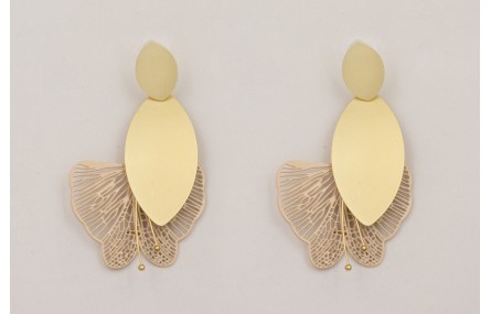 Pendientes perno ovalo dorado mate con colgante ov