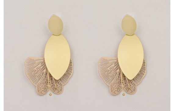 Pendientes perno ovalo dorado mate con colgante ov