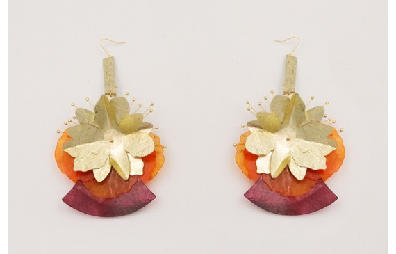 Pendientes lentejuelas dorada,naranja y morada con