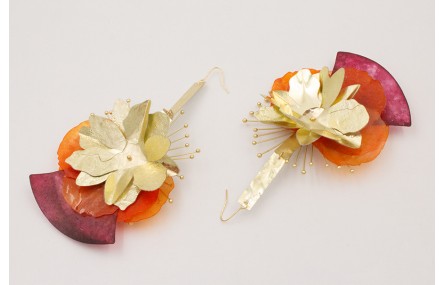 Pendientes lentejuelas dorada,naranja y morada con