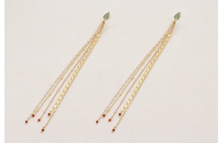 Pendientes perno gota esmaltada turquesa con fleco