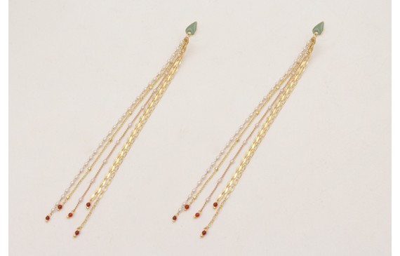 Pendientes perno gota esmaltada turquesa con fleco