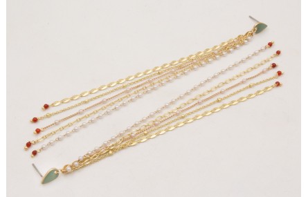 Pendientes perno gota esmaltada turquesa con fleco