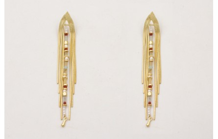 Pendientes triangular flecos dorado mate con tira 