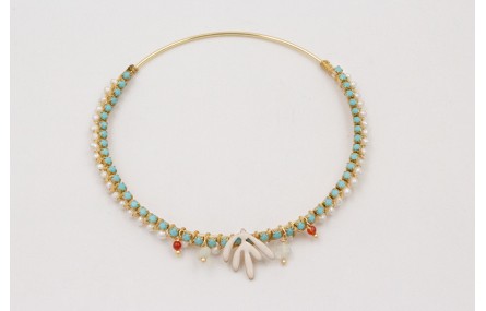 Pulsera rigida dorada con cadena de strass turques