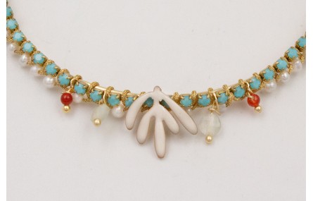 Pulsera rigida dorada con cadena de strass turques