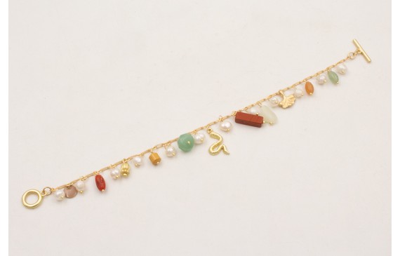 Pulsera cadena medio eslabón dorado mate con colga