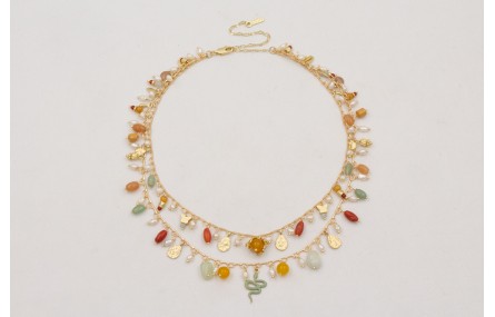 Collar doble de cadena medio eslabón dorado mate c