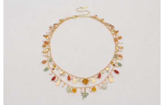 Collar doble de cadena medio eslabón dorado mate c