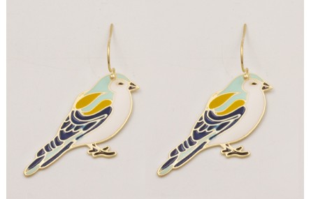 Pendientes gancho sencillo dorado mate con pájaro 