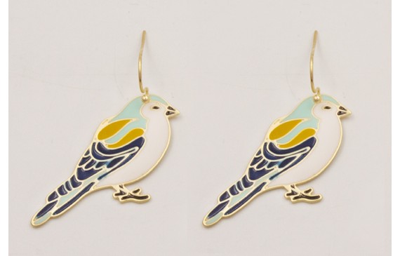 Pendientes gancho sencillo dorado mate con pájaro 