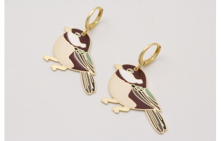 Pendientes cierre seguridad dorado mate con pájaro