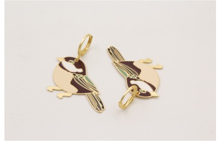 Pendientes cierre seguridad dorado mate con pájaro