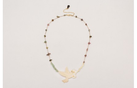 Collar cadena chips de turmaline verdes-rosas con 