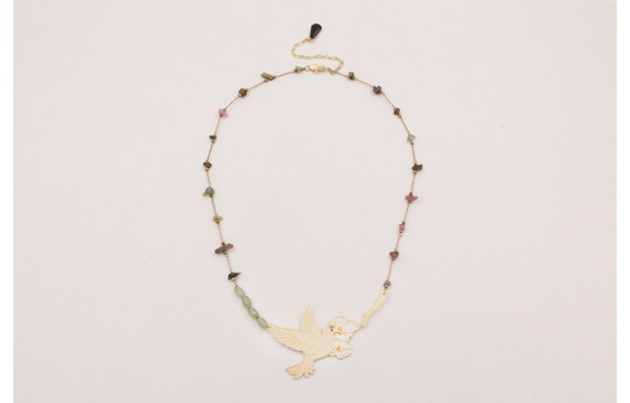 Collar cadena chips de turmaline verdes-rosas con 