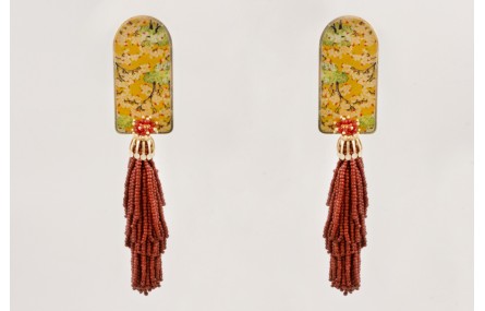 Pendientes pieza semi ovalo estampado amarillo, ve