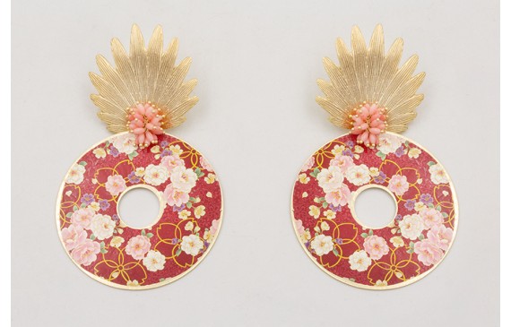 Pendientes hoja concava dorada mate con burruño co