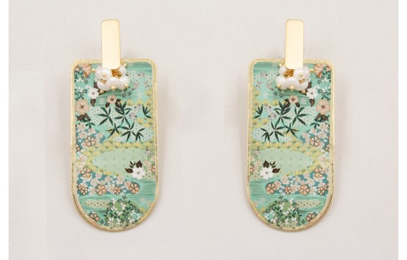 Pendientes listón dorado mate con burruño perlas c