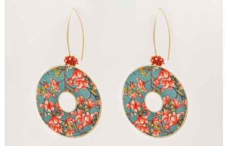 Pendientes V dorado mate con burruño coralitos y d