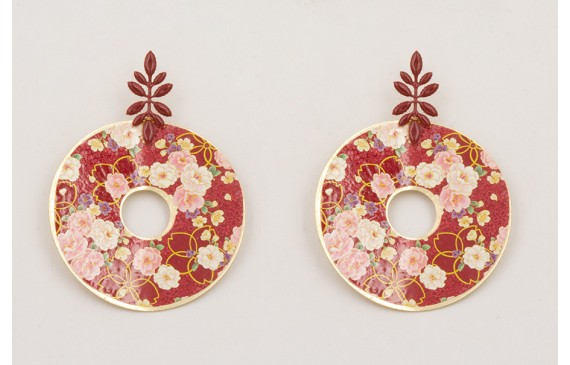 Pendientes perno pétalos esmaltados granate con di