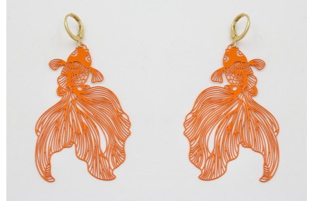 Pendientes cierre seguridad dorado mate con peces 