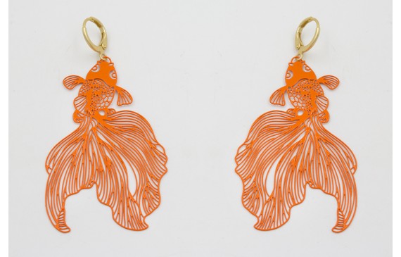 Pendientes cierre seguridad dorado mate con peces 