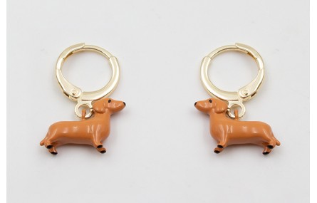 Pendientes cierre aro dorado con perro SALCHICHA p