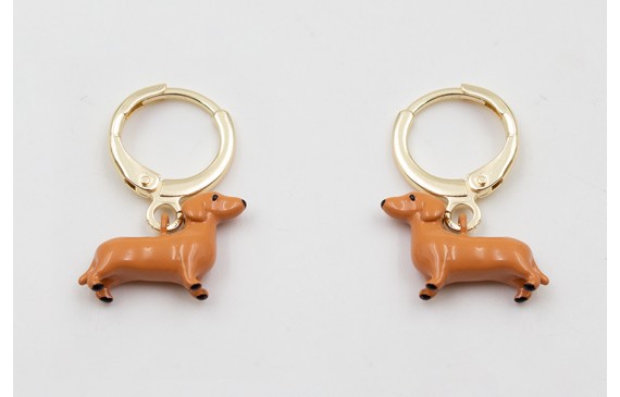 Pendientes cierre aro dorado con perro SALCHICHA p