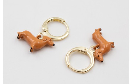 Pendientes cierre aro dorado con perro SALCHICHA p