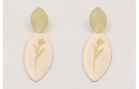 Pendientes perno ovalo dorado mate con colgante ov