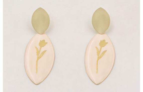 Pendientes perno ovalo dorado mate con colgante ov