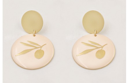 Pendientes perno disco dorado mate con colgante di