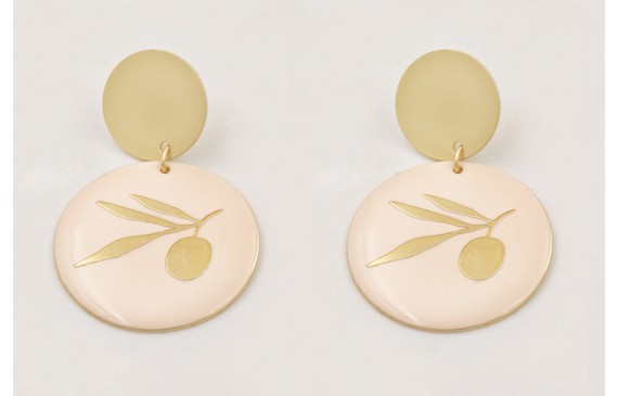 Pendientes perno disco dorado mate con colgante di