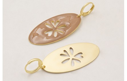 Pendientes cierre aro dorado mate con colgante ova