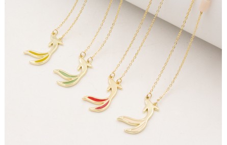 Collar ACERO cadena fina, pez de cola esmaltada ve