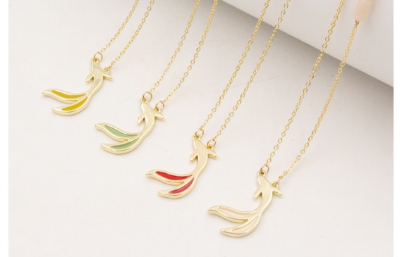 Collar ACERO cadena fina, pez de cola esmaltada ve