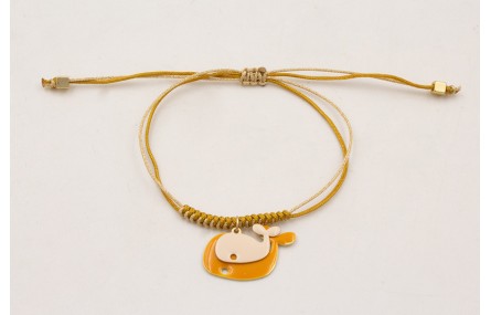 Pulsera nudo de macrame mostaza y dorado palido co