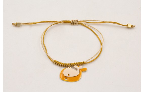 Pulsera nudo de macrame mostaza y dorado palido co