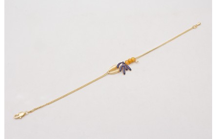 Pulsera cadena con concha dorada,hoja esmaltada az