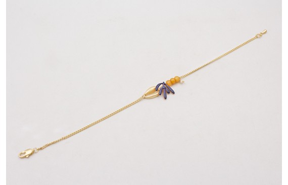 Pulsera cadena con concha dorada,hoja esmaltada az