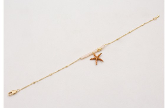 Pulsera cadena microbola con rectangulos beige,est