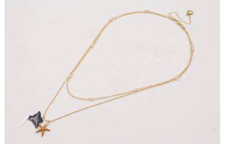 Collar doble con manta raya azul oscuro y estrella